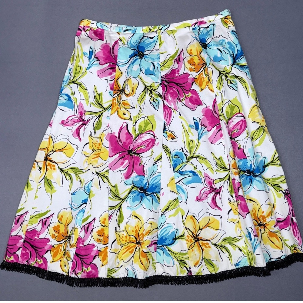 MDL Floral Print Skirt Size 8 Colorful Flowers Black Trim Spring Summer - Picture 2 of 3
